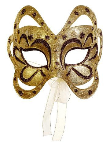 6.75" Gold and Brown Glittered Floral Masquerade Mask Christmas Ornament