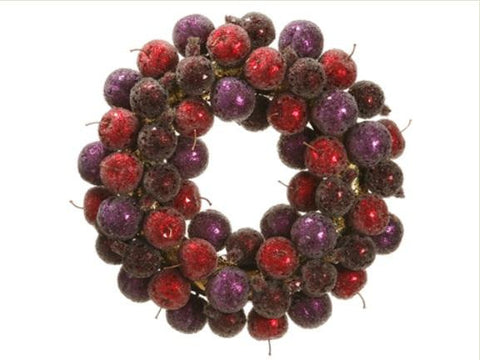 17.5" Sugared Fruit Plum, Apple and Pomegranate Christmas Wreath - Unlit