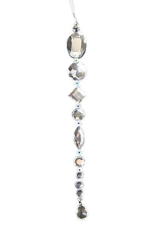 8" Beaded Jewel Clear Silver Icicle Drop Christmas Ornament