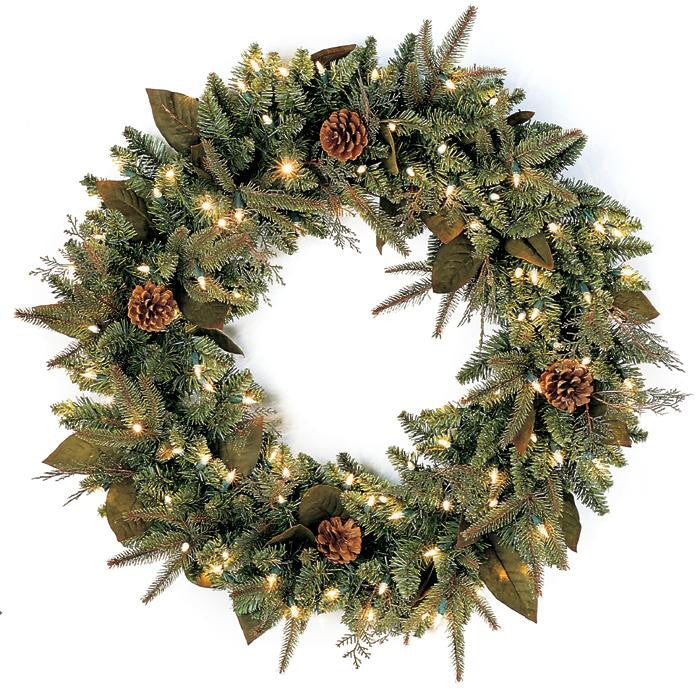 24" Pre-Lit Green River Spruce Artificial Christmas Wreath - Clear Lights