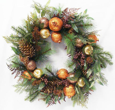 22" Artificial Bronze Sequin Fruit, Berry and Pine Cone Christmas Wreath - Unlit