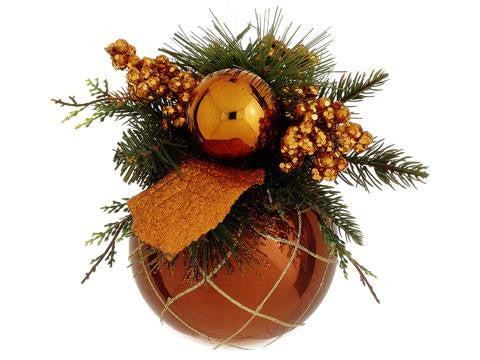 8" Brown and Orange Pine Cone and Berry Glittered Christmas Ball Ornament Decor