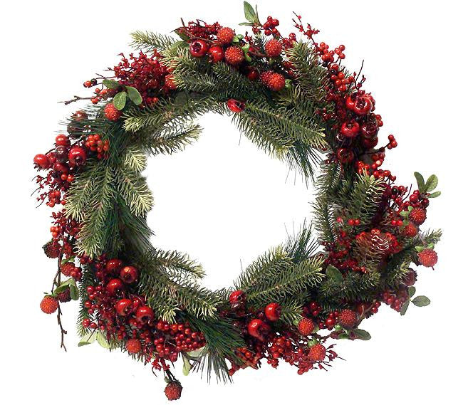 24" Traditional Raspberry Pine Artificial Christmas Wreath