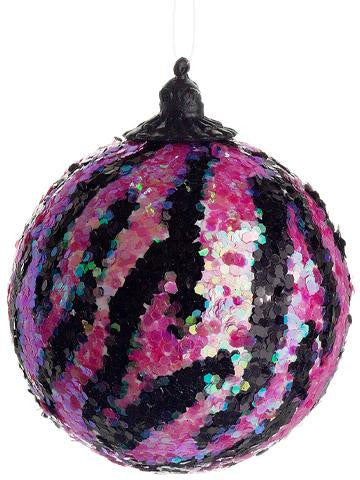 4" Pink and Black Iridescent Animal Print Glitter Christmas Ball Ornament 100mm