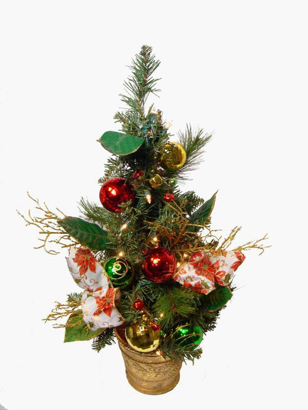 2' Poinsettia and Ball Ornament Pre-Lit Decorated Christmas Tree - Clear Lights