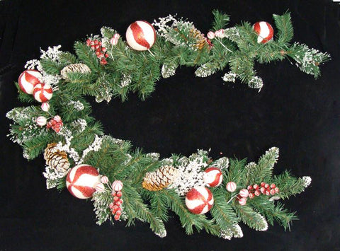 6' Iced Peppermint Twist Christmas Garland With Berries - Unlit