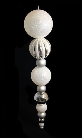 55" White & Silver Commercial Sized Shatterproof Christmas Ball Finial Ornament