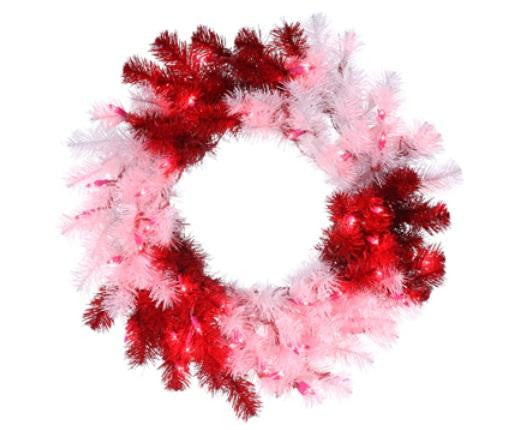 29" Peppermint Twist Red and White Christmas Tinsel Wreath - Clear Lights