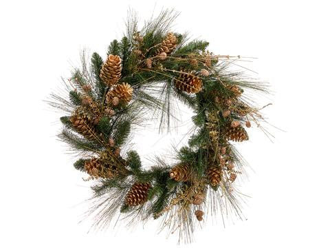 26" Artificial Gold Glitter Pine Cone and Berry Christmas Wreath