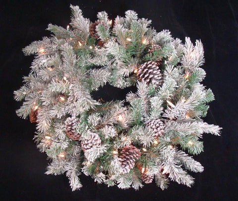 30" Flocked Pine Cone Christmas Wreath - Clear Lights