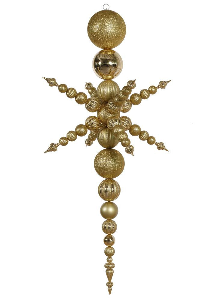 76" Gold Commercial Shatterproof Radical 3-D Snowflake Christmas Finial Ornament