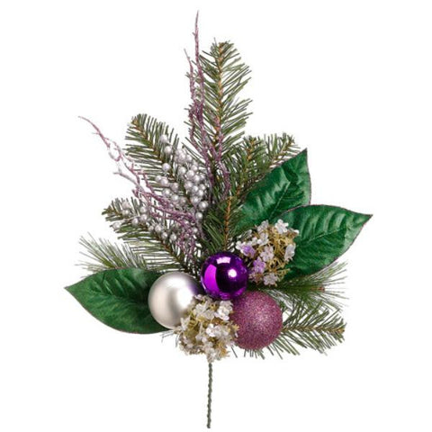 19" Artificial Hydrangea and Berry with Purple and Silver Balls Christmas Spray