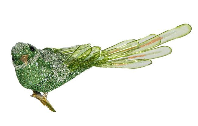 8" Elegant Apple Green Beaded Clip-On Bird Figure Christmas Ornament