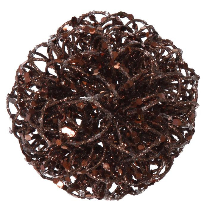 3.5" Sparkling Chocolate Brown Curly Ball Christmas Ornament