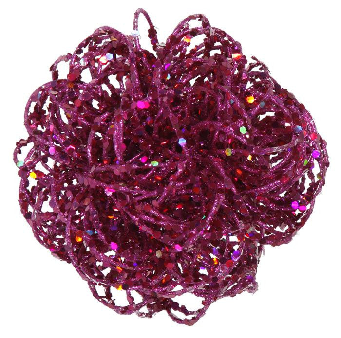 3.5" Sparkling Pink Magenta Curly Ball Christmas Ornament