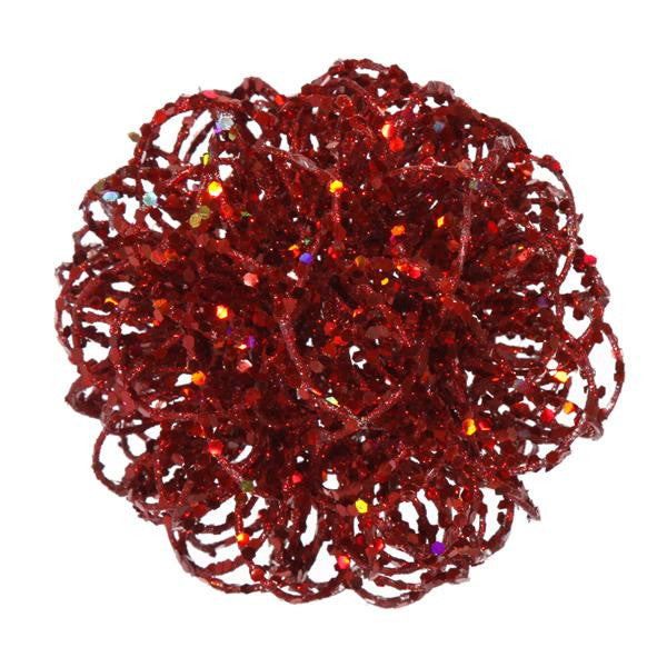 4.75" Sparkling Red Hot Curly Ball Christmas Ornament