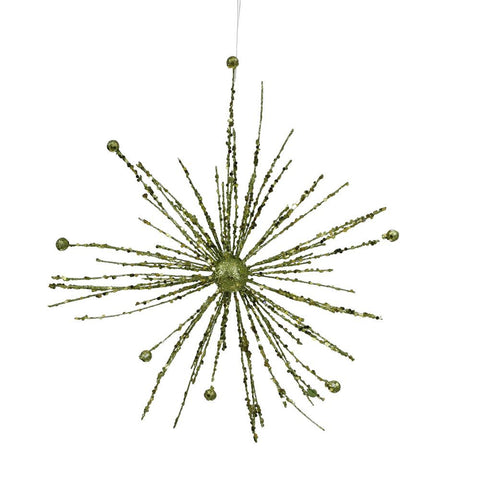 12" Green Kiwi Glitter Sparkle Starburst Snowflake Christmas Ornament