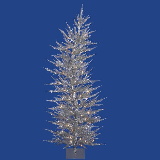 3' Pre-Lit Whimsical Silver Artificial Tinsel Christmas Tree - Clear Lights