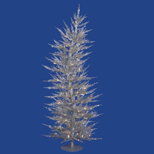 4' Pre-Lit Whimsical Silver Artificial Tinsel Christmas Tree - Clear Lights