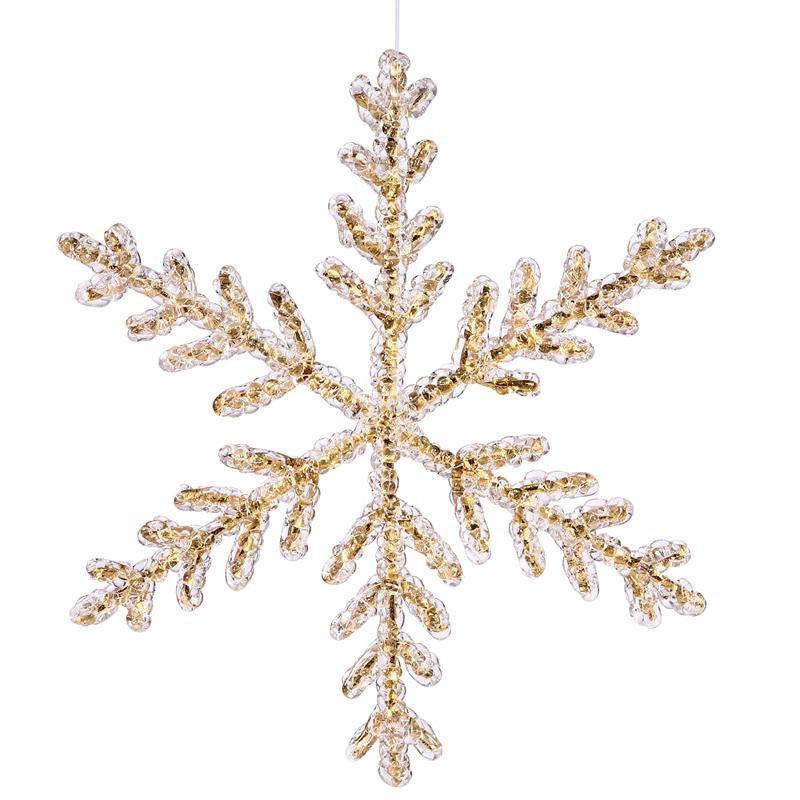 12" Large Clear Icy Gold Glitter Snowflake Christmas Ornament