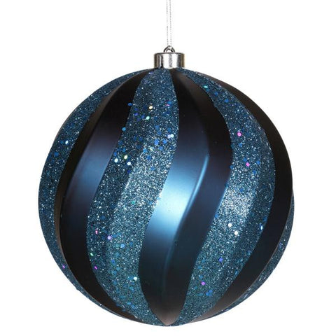 Blue Matte and Glitter Swirl Shatterproof Christmas Ball Ornament 8" (200mm)