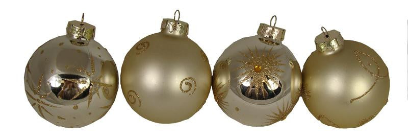 Set of 4 Champagne Shatterproof Christmas Ball Ornaments with Glitter 3.25"