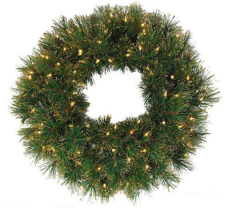 24" Pre-Lit Tattinger Long Needle Pine Artificial Christmas Wreath - Clear