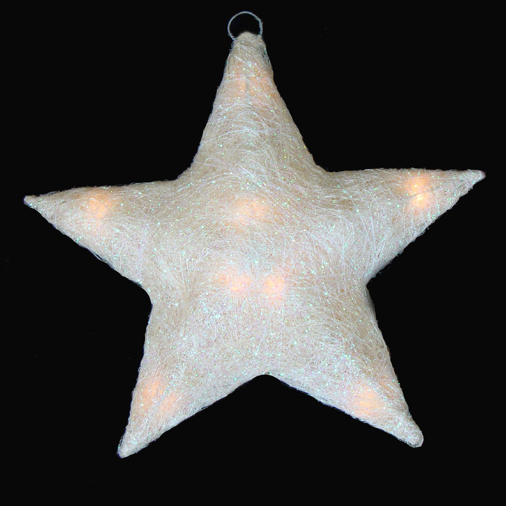 16" Lighted Cream Sisal Hanging Christmas Star Yard Art or Window Decoration