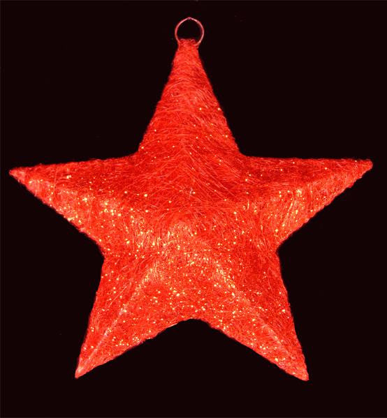 16" Lighted Red Sisal Hanging Christmas Star Yard Art or Window Decoration