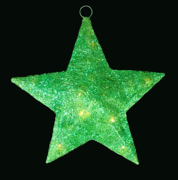 16" Lighted Green Sisal Hanging Christmas Star Yard Art or Window Decoration