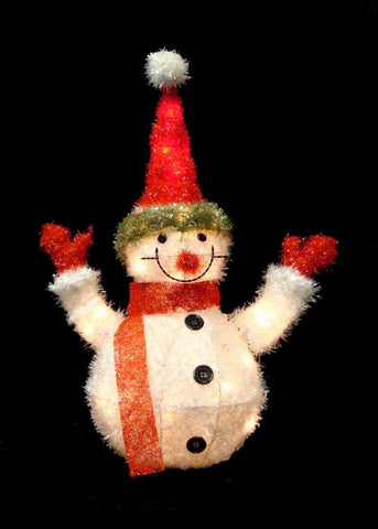 25" Lighted Sparkling Tinsel & Sisal Snowman Christmas Yard Art Decoration