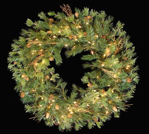 30" Pre-Lit Mixed Country Pine Artificial Christmas Wreath - Clear Lights