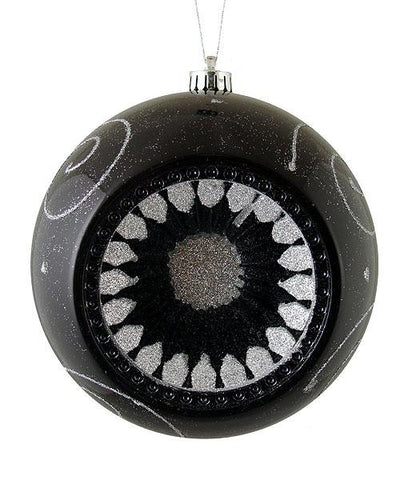 Black and Silver Retro Reflector Shatterproof Christmas Ball Ornament 8" (200mm)