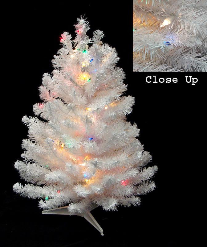 3' Pre-Lit Snow White Artificial Christmas Tree - Multi-Color Lights