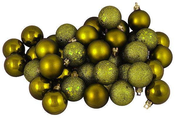 96ct Olive Green Shatterproof 4-Finish Christmas Ball Ornaments 1.5" (40mm)