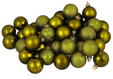 60ct Olive Green Shatterproof 4-Finish Christmas Ball Ornaments 2.5" (60mm)