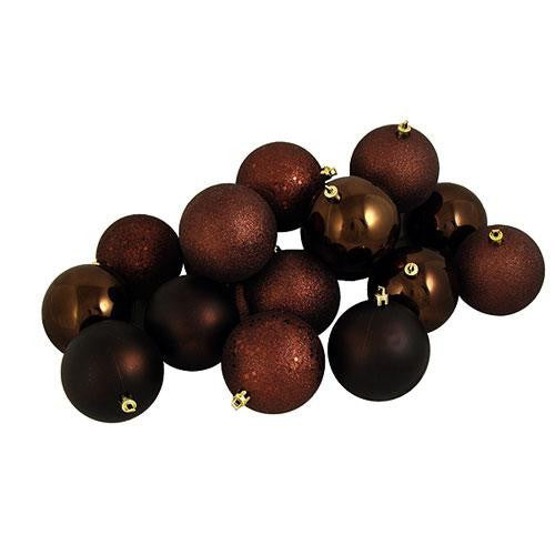 60ct Chocolate Brown Shatterproof 4-Finish Christmas Ball Ornaments 2.5" (60mm)