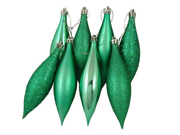 8ct Seafoam Green Shatterproof 4-Finish Finial Drop Christmas Ornaments 5.5"