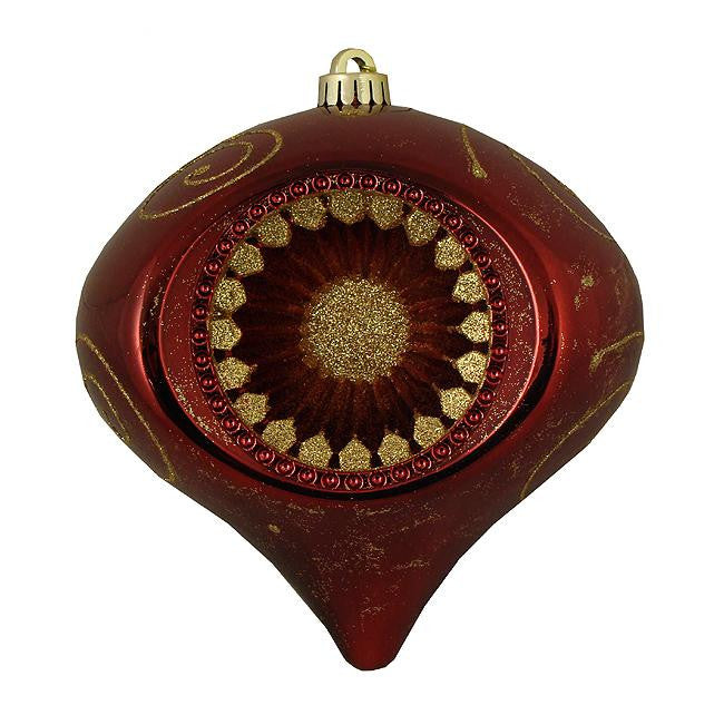 Burgundy & Gold Retro Reflector Shatterproof Christmas Onion Ornament 8" (200mm)