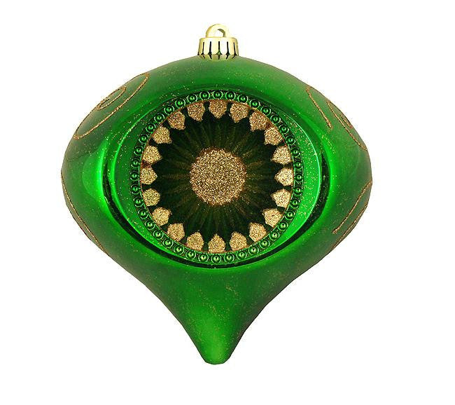 Green & Gold Retro Reflector Shatterproof Christmas Onion Ornament 8" (200mm)