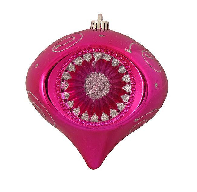 Magenta & Silver Retro Reflector Shatterproof Christmas Onion Ornament 8"