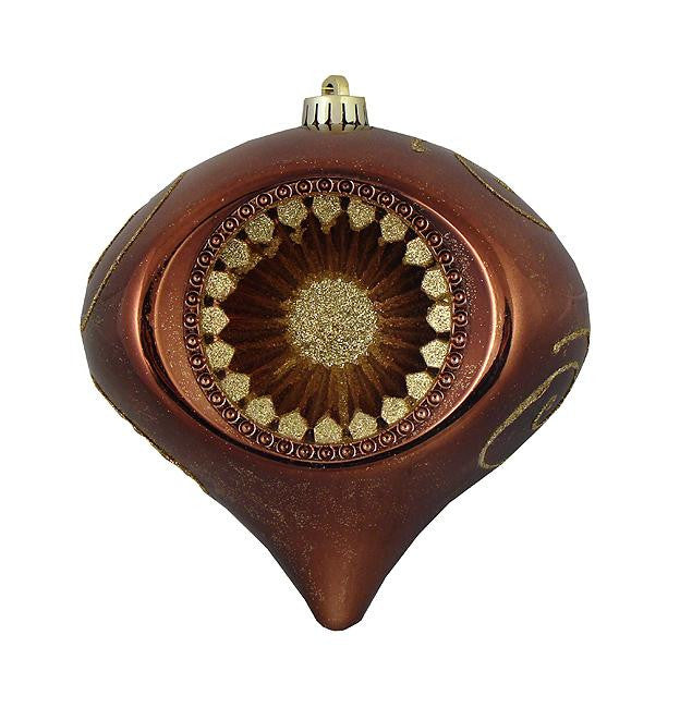 Mocha Brown & Gold Retro Reflector Shatterproof Christmas Onion Ornament 8"