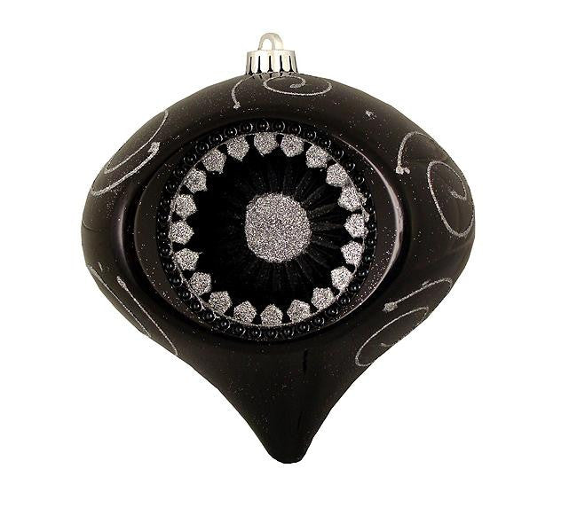 Black & Silver Retro Reflector Shatterproof Christmas Onion Ornament 8" (200mm)