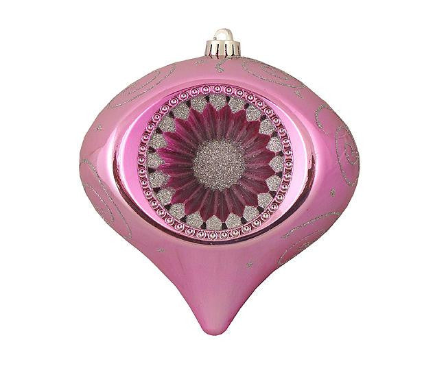 Bubblegum Pink & Silver Retro Reflector Shatterproof Christmas Onion Ornament 8"