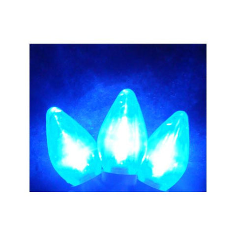 Set of 25 Transparent Blue LED Retro Style C7 Christmas Lights - Green Wire