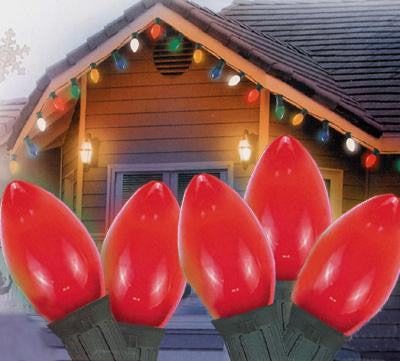 25 Ceramic Style Opaque Red LED Retro Style C7 Christmas Lights - Green Wire