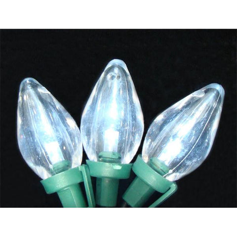 25 Transparent Warm White Clear LED Retro Style C7 Christmas Lights - Green Wire