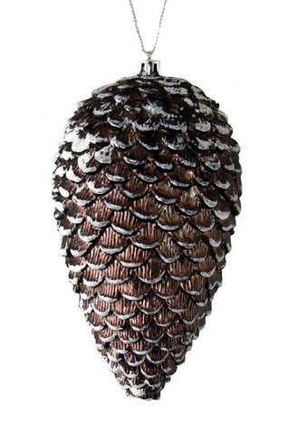 Glitter Frosted Chocolate Brown Shatterproof Pine Cone Christmas Ornament 7"