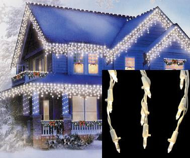 Set of 105 Warm White LED Cascading Mini Icicle Christmas Lights - White Wire