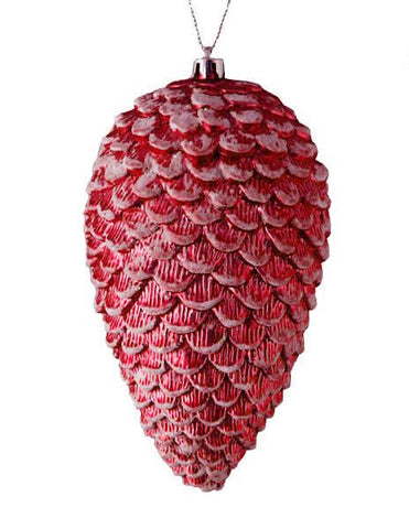 Glitter Frosted Red Shatterproof Pine Cone Christmas Ornament 7"